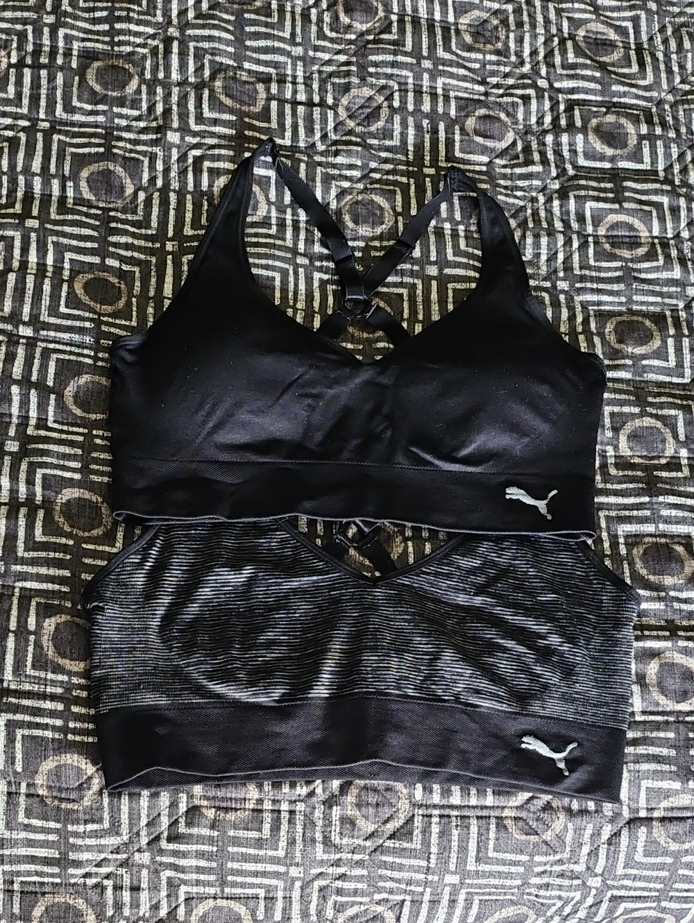 Puma Black Seamless & Striped Dual Sports Bralettes - Pack of 2